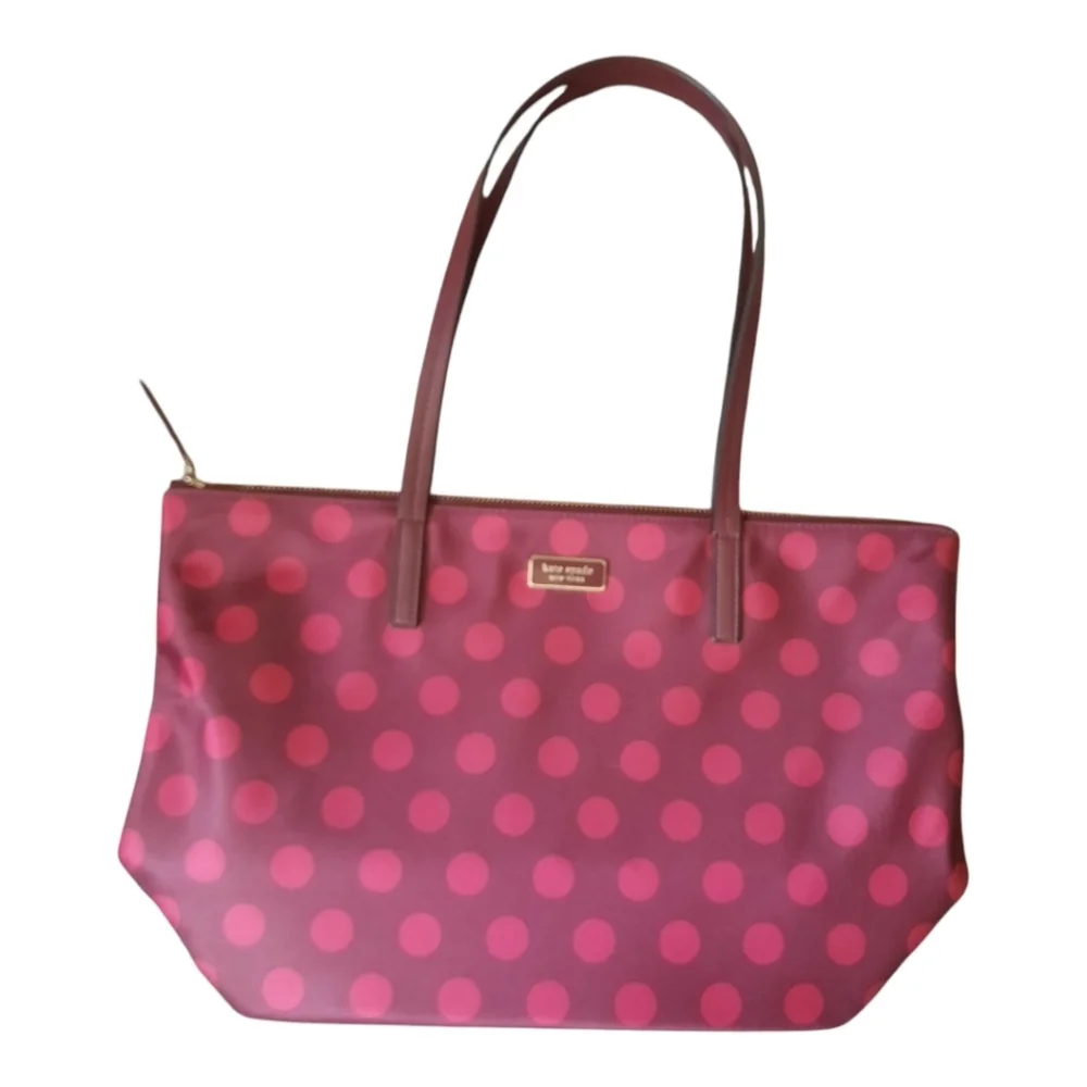 Kate Spade Hayden Blackberry Nylon Leather Polka Dot Top Zip Tote Purse K4871
